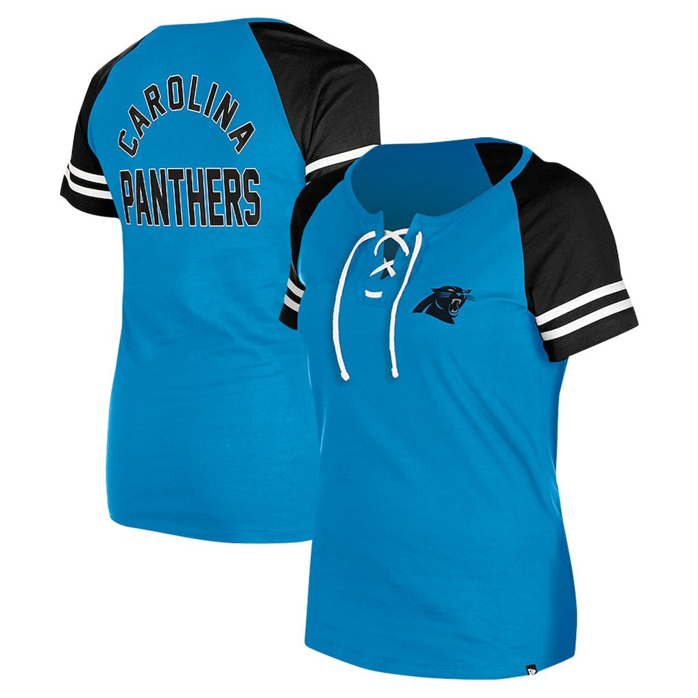 Carolina Panthers New Era Women's Lace-Up Raglan T-Shirt - Blue T-shirts