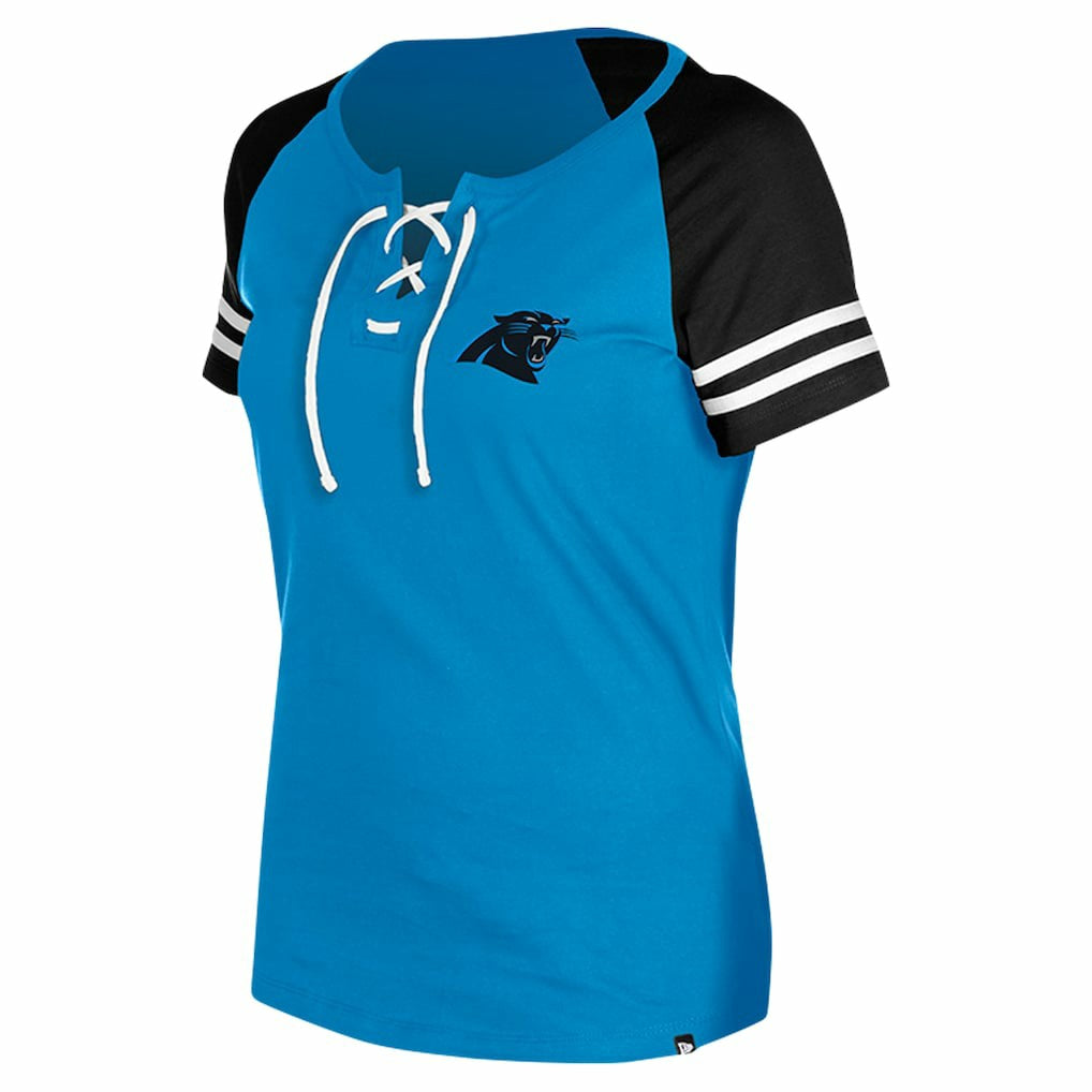 Carolina Panthers New Era Women's Lace-Up Raglan T-Shirt - Blue T-shirts