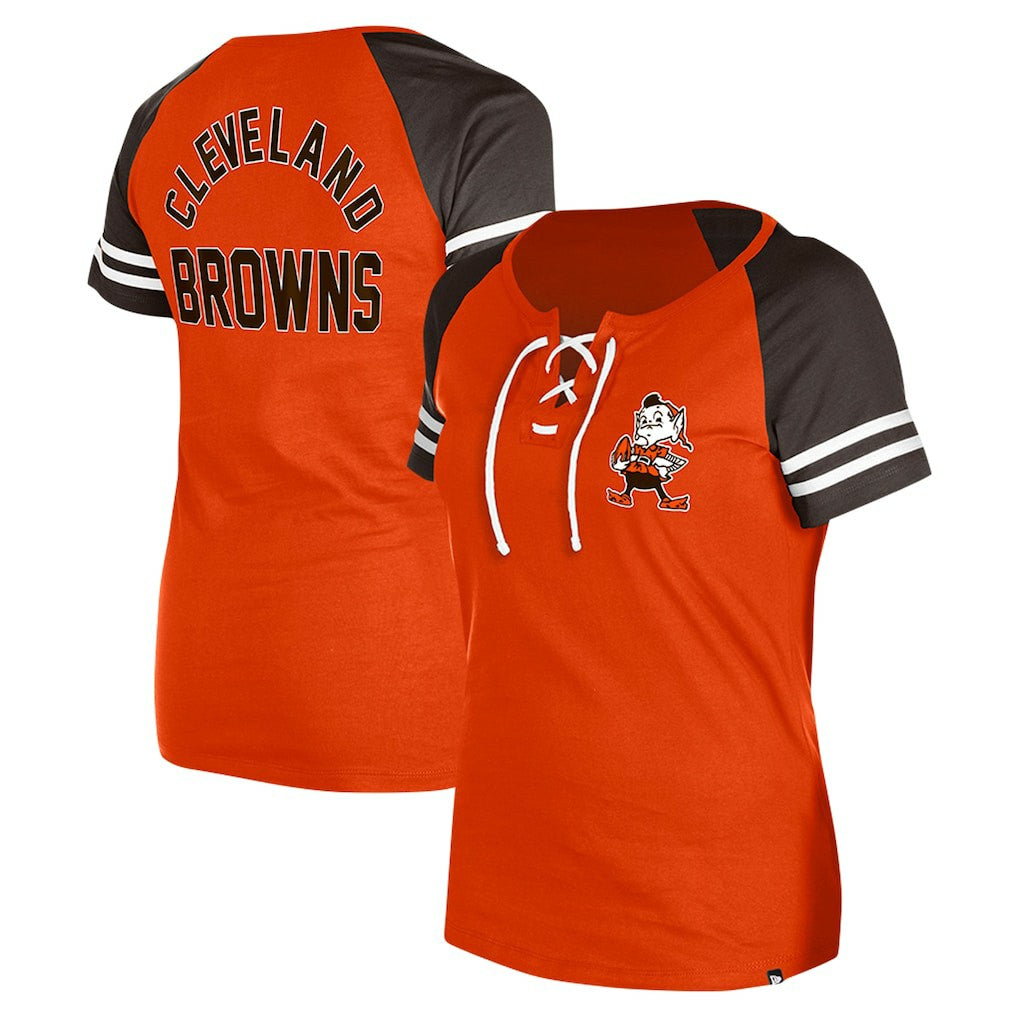 Cleveland Browns New Era Women's Throwback Lace-Up Raglan T-Shirt - Orange T-shirts