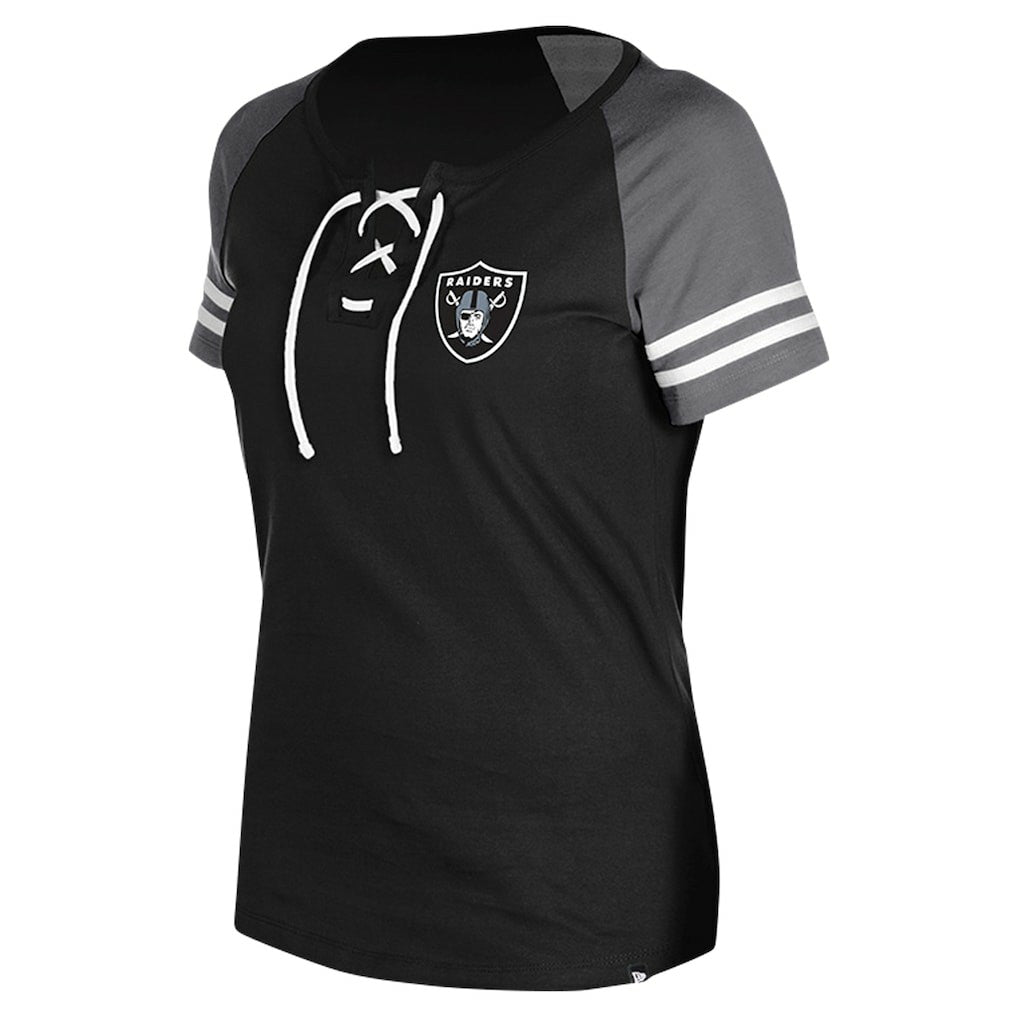Las Vegas Raiders New Era Women's Lace-Up Raglan T-Shirt - Black T-shirts