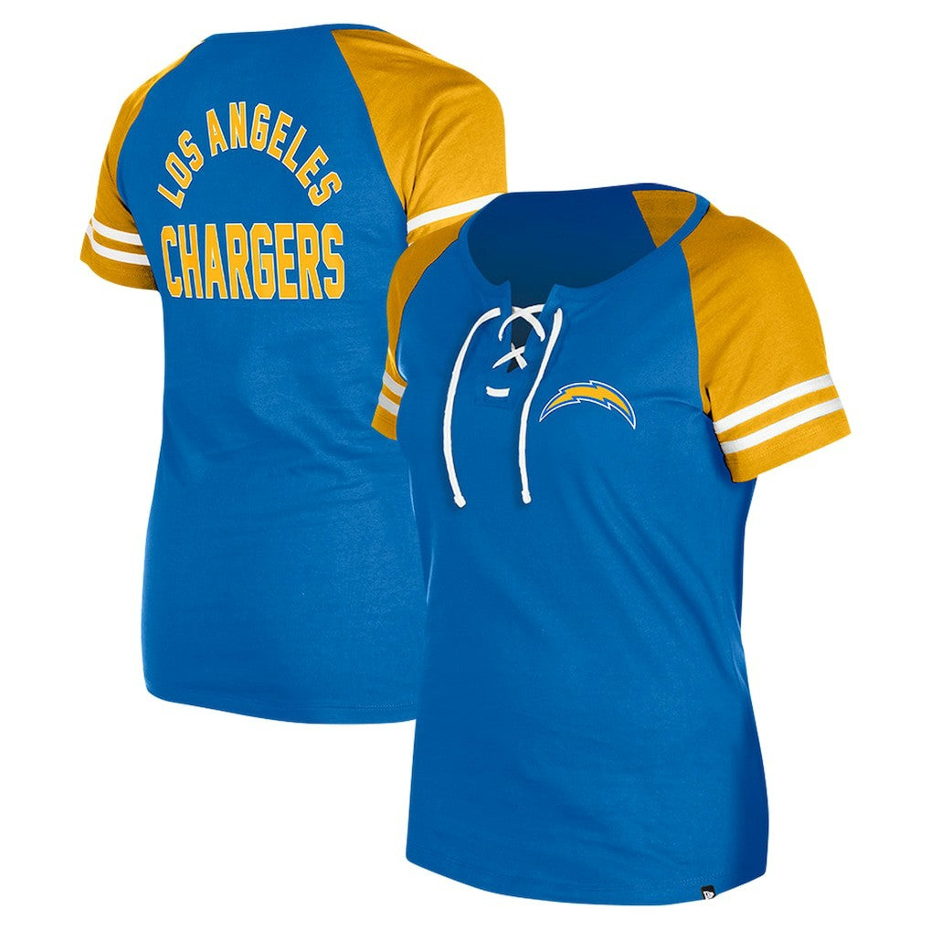 Los Angeles Chargers New Era Women's Lace-Up Raglan T-Shirt - Powder Blue T-shirts