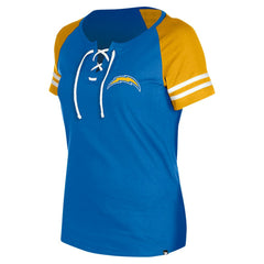 Los Angeles Chargers New Era Women's Lace-Up Raglan T-Shirt - Powder Blue T-shirts