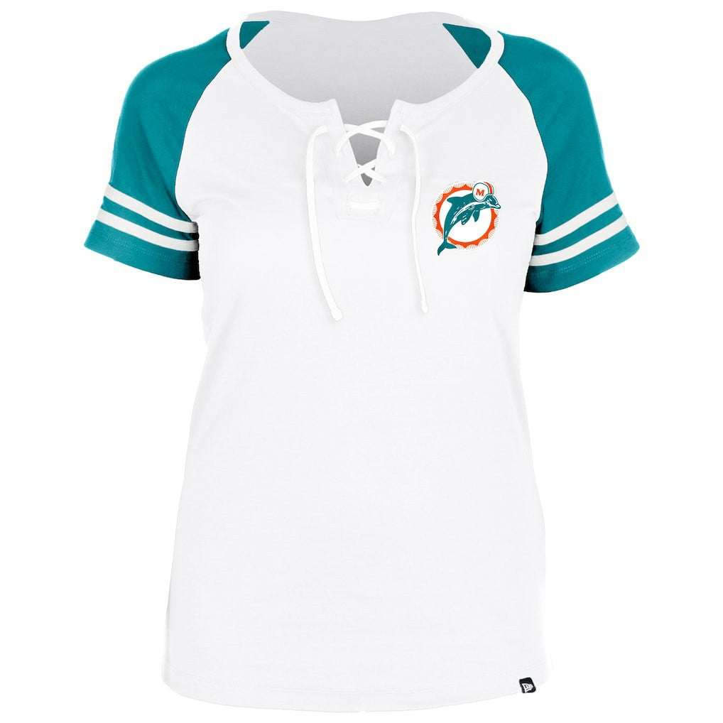 Miami Dolphins New Era Women's Throwback Lace-Up Raglan T-Shirt - Gray T-shirts