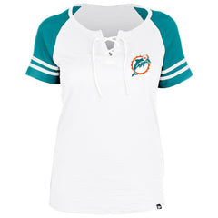 Miami Dolphins New Era Women's Throwback Lace-Up Raglan T-Shirt - Gray T-shirts
