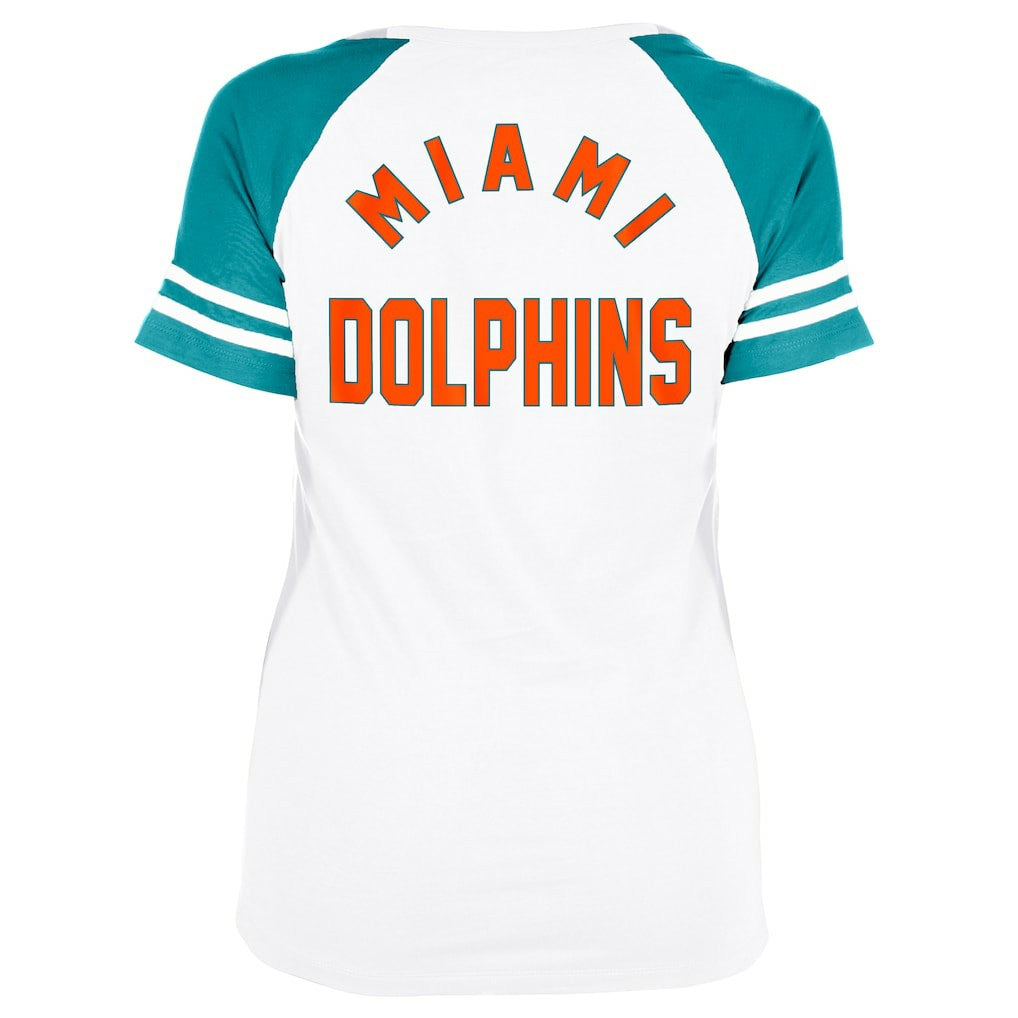 Miami Dolphins New Era Women's Throwback Lace-Up Raglan T-Shirt - Gray T-shirts