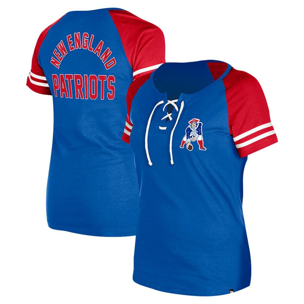 New England Patriots New Era Women's Throwback Lace-Up Raglan T-Shirt - Royal T-shirts
