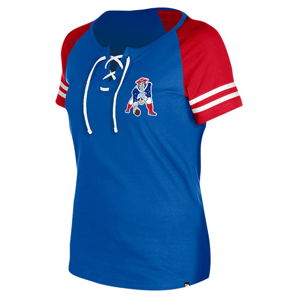 New England Patriots New Era Women's Throwback Lace-Up Raglan T-Shirt - Royal T-shirts