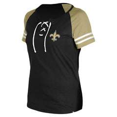 New Orleans Saints New Era Women's Lace-Up Raglan T-Shirt - Black T-shirts