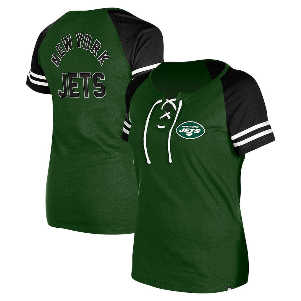 New York Jets New Era Women's Lace-Up Raglan T-Shirt - Green T-shirts