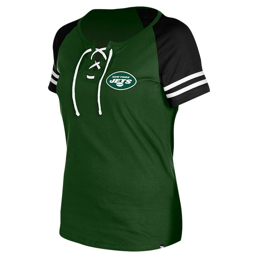 New York Jets New Era Women's Lace-Up Raglan T-Shirt - Green T-shirts