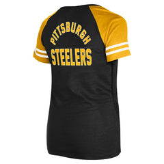 Pittsburgh Steelers New Era Women's Lace-Up Raglan T-Shirt - Black T-shirts