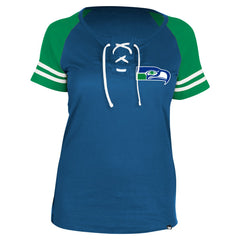 Seattle Seahawks New Era Women's Throwback Lace-Up Raglan T-Shirt - Royal T-shirts
