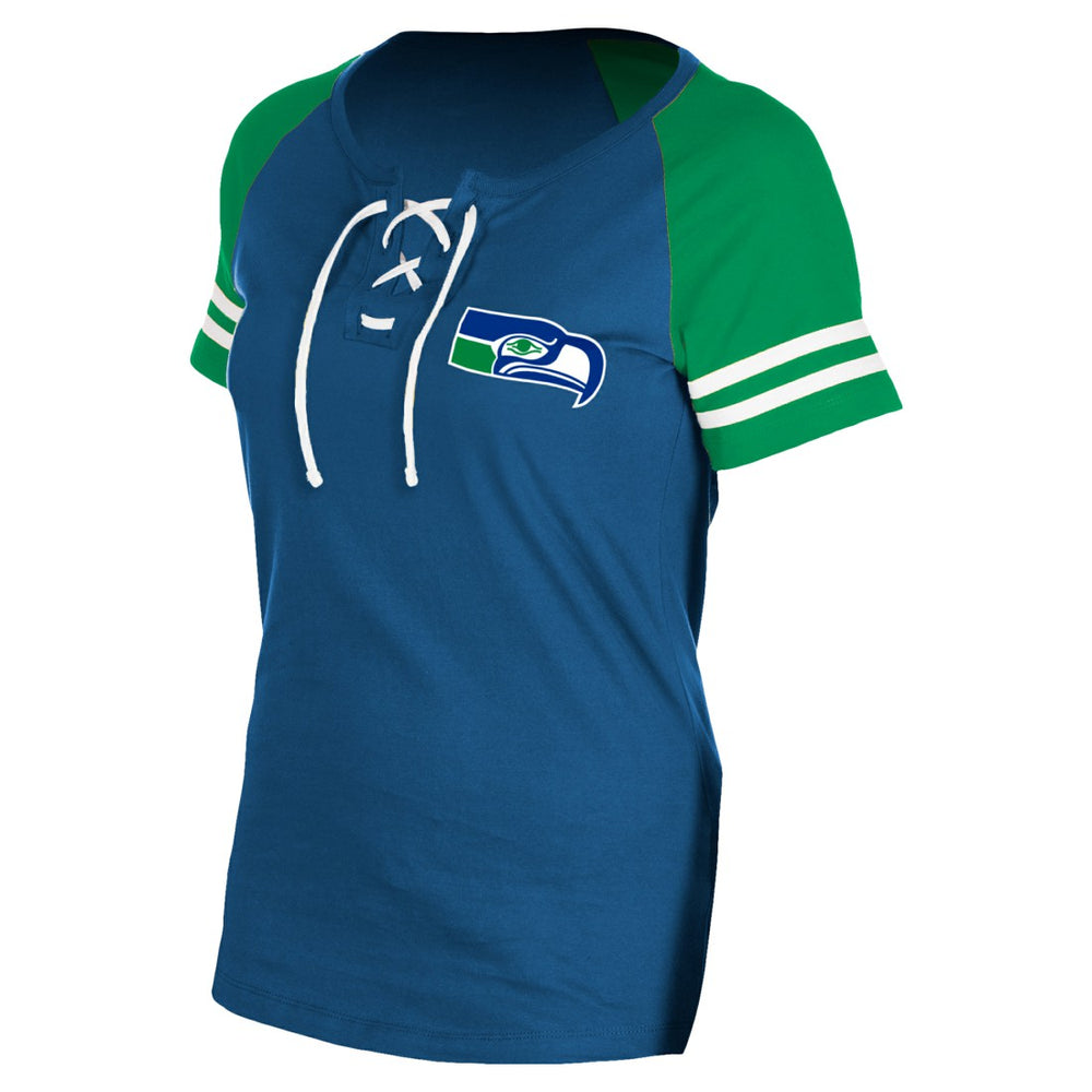 Seattle Seahawks New Era Women's Throwback Lace-Up Raglan T-Shirt - Royal T-shirts
