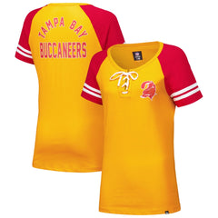 Tampa Bay Buccaneers New Era Women's Throwback Lace-Up Raglan T-Shirt - Orange T-shirts