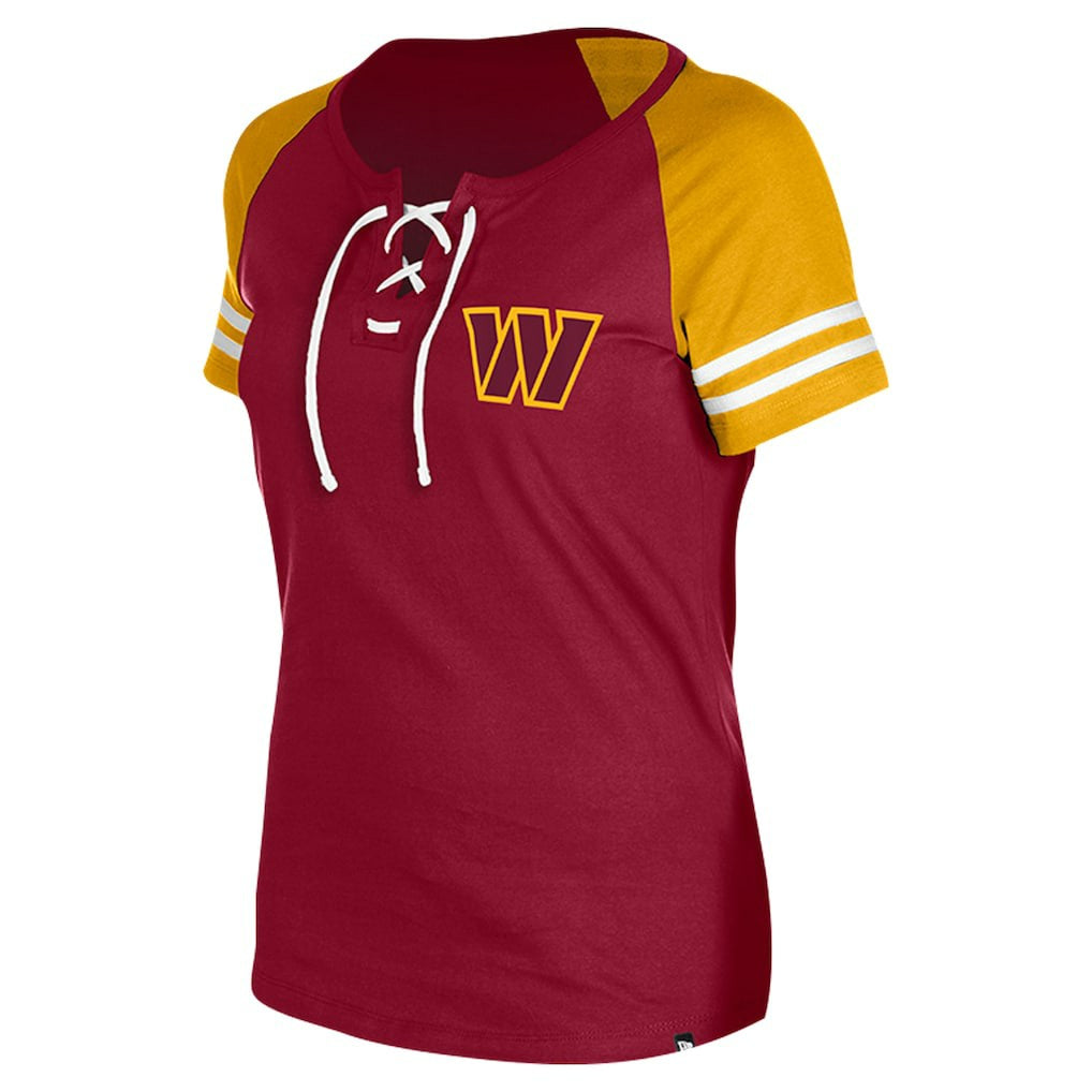Washington Commanders New Era Women's Lace-Up Raglan T-Shirt - Burgundy T-shirts