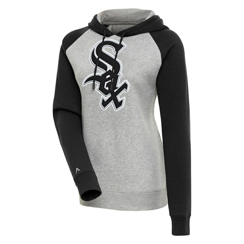 Chicago White Sox Antigua Women's Victory Raglan Sleeve Pullover Hoodie - Heather Gray/Black Hoodies