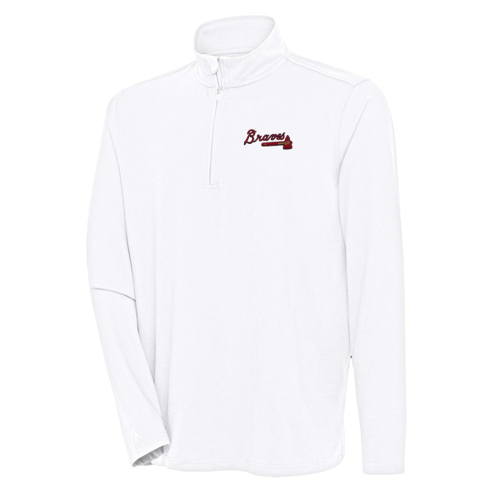 Atlanta Braves Antigua Hunk Quarter-Zip Pullover Top - White Pullover