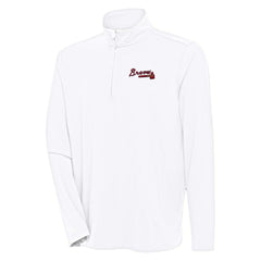 Atlanta Braves Antigua Hunk Quarter-Zip Pullover Top - White Pullover