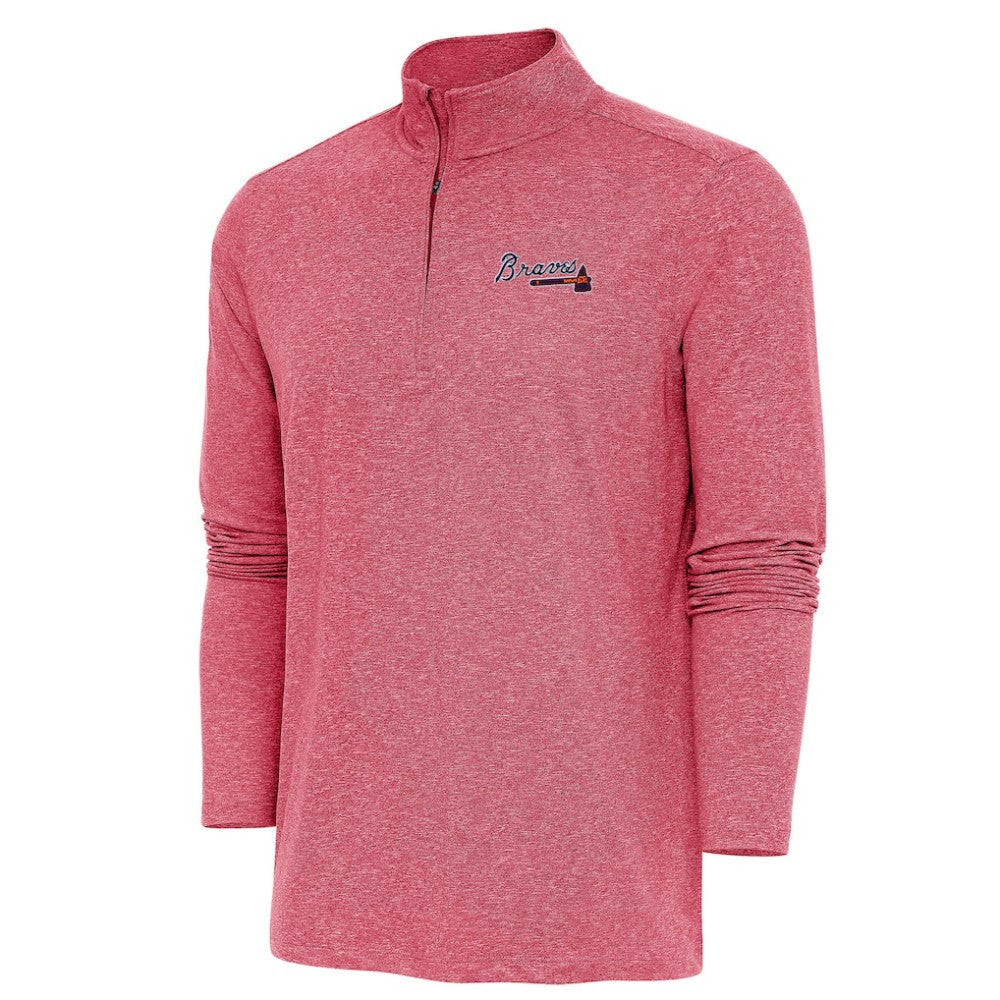Atlanta Braves Antigua Hunk Quarter-Zip Pullover Top - Heather Red Pullover
