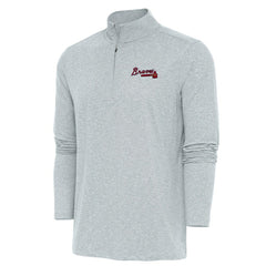 Atlanta Braves Antigua Hunk Quarter-Zip Pullover Top - Heather Gray Pullover