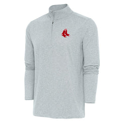 Boston Red Sox Antigua Hunk Quarter-Zip Pullover Top - Heather Gray Pullover