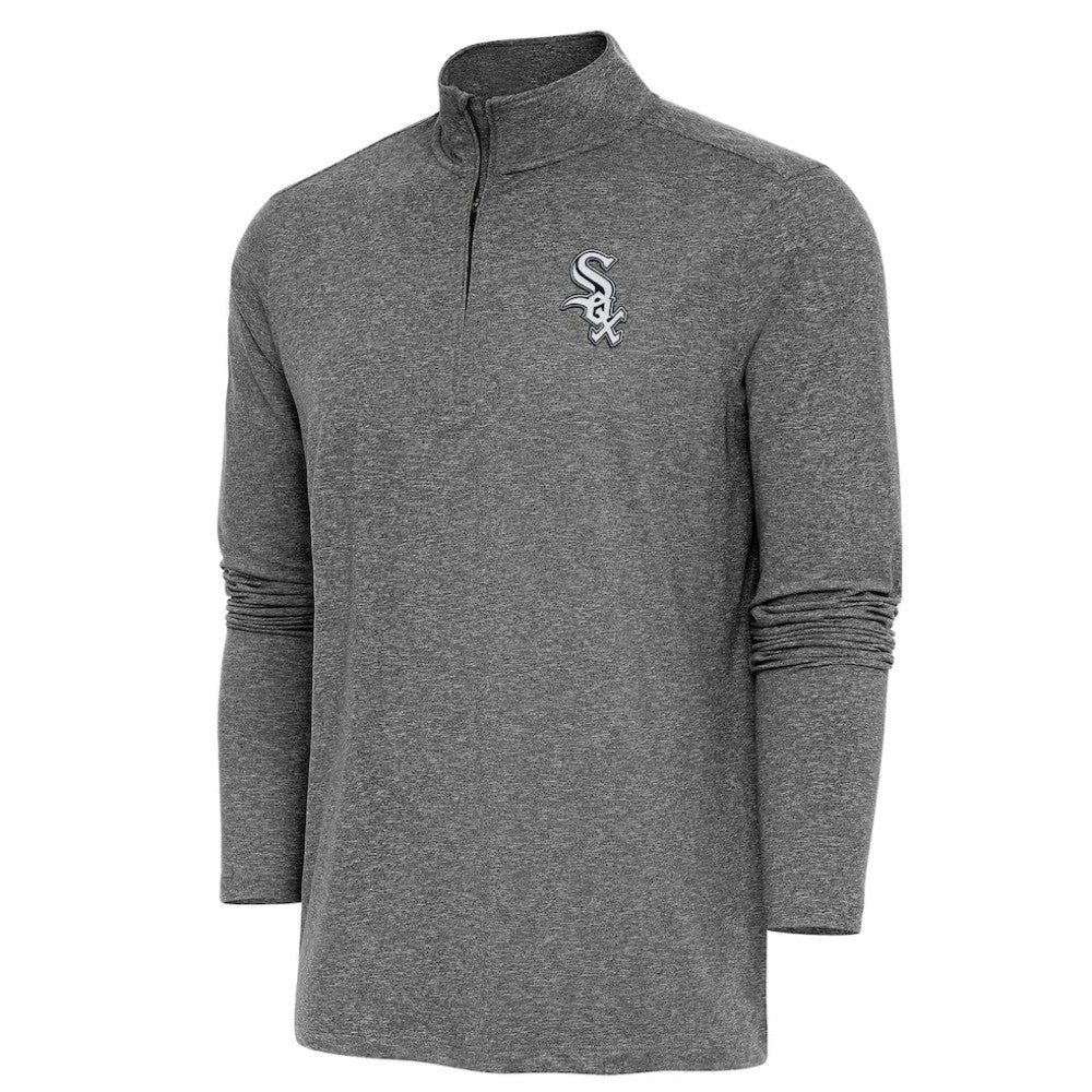 Chicago White Sox Antigua Hunk Quarter-Zip Pullover Top - Heather Black Pullover