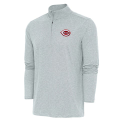 Cincinnati Reds Antigua Hunk Quarter-Zip Pullover Top - Heather Gray Pullover