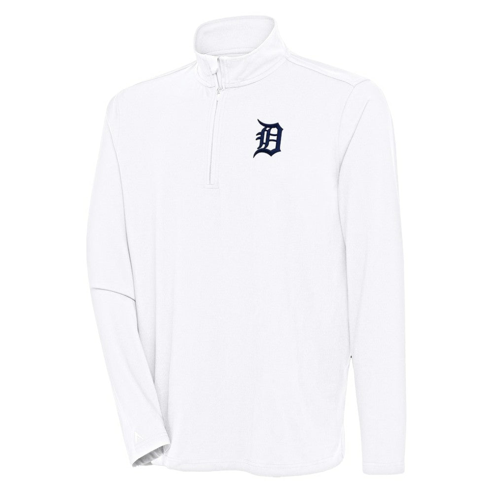 Detroit Tigers Antigua Hunk Quarter-Zip Pullover Top - White Pullover