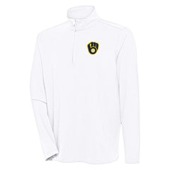 Milwaukee Brewers Antigua Hunk Quarter-Zip Pullover Top - White Pullover