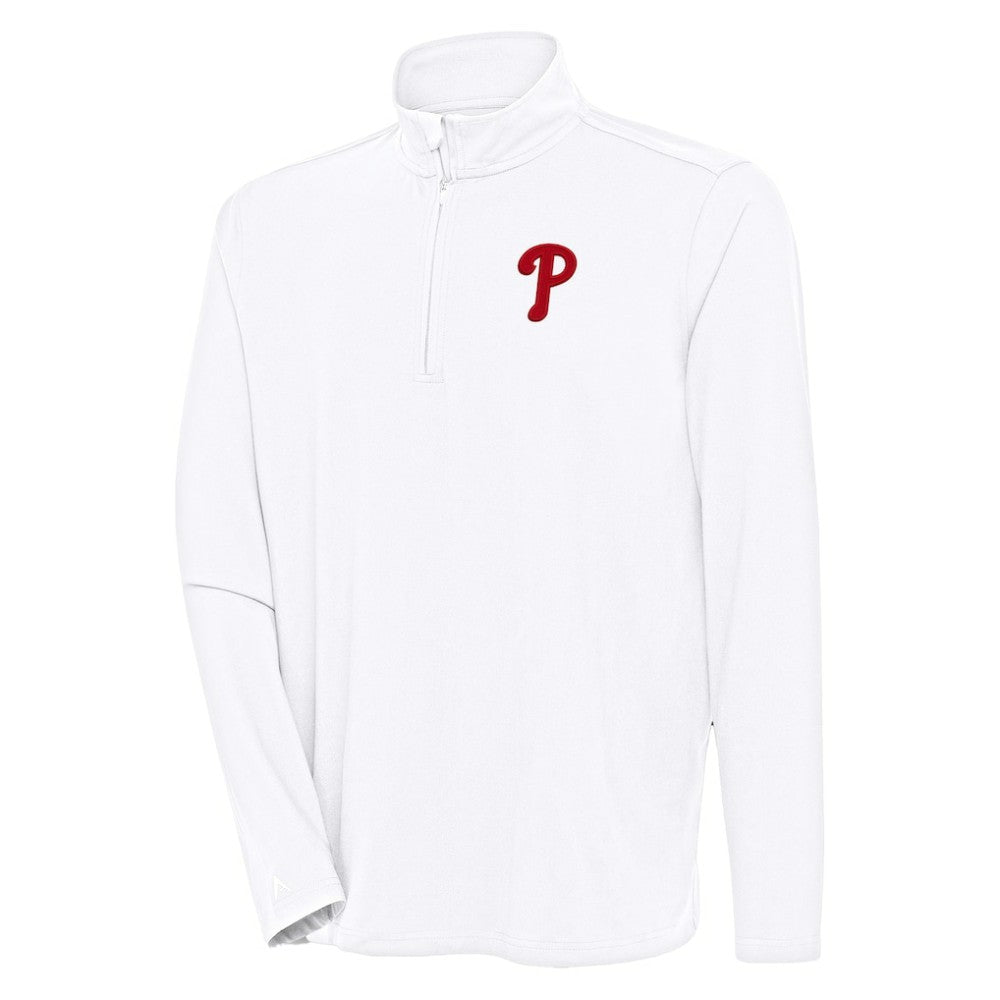 Philadelphia Phillies Antigua Hunk Quarter-Zip Pullover Top - White Pullover