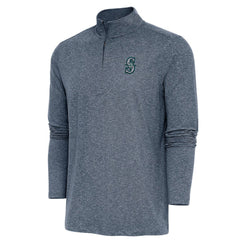 Seattle Mariners Antigua Hunk Quarter-Zip Pullover Top - Heather Navy Pullover