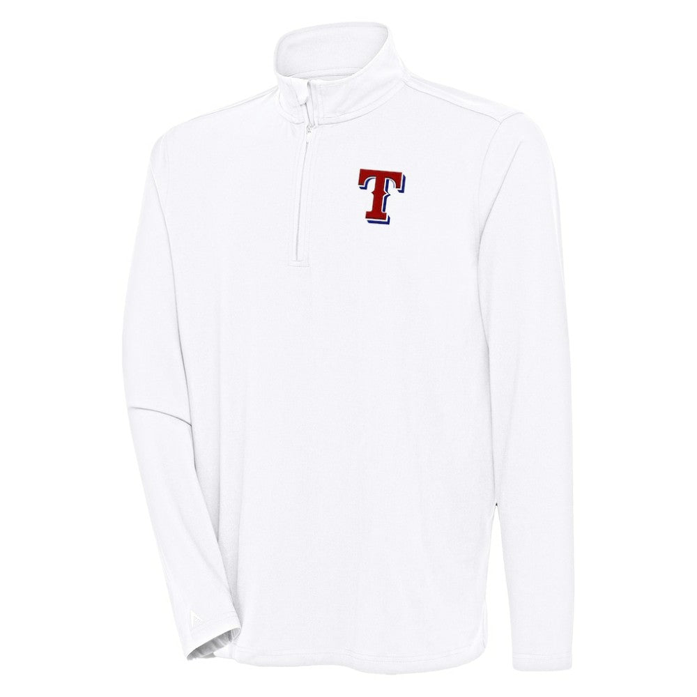 Texas Rangers Antigua Hunk Quarter-Zip Pullover Top - White Pullover
