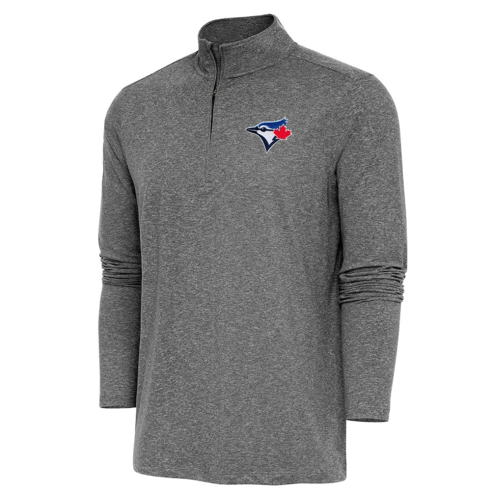 Toronto Blue Jays Antigua Hunk Quarter-Zip Pullover Top - Heather Black Pullover