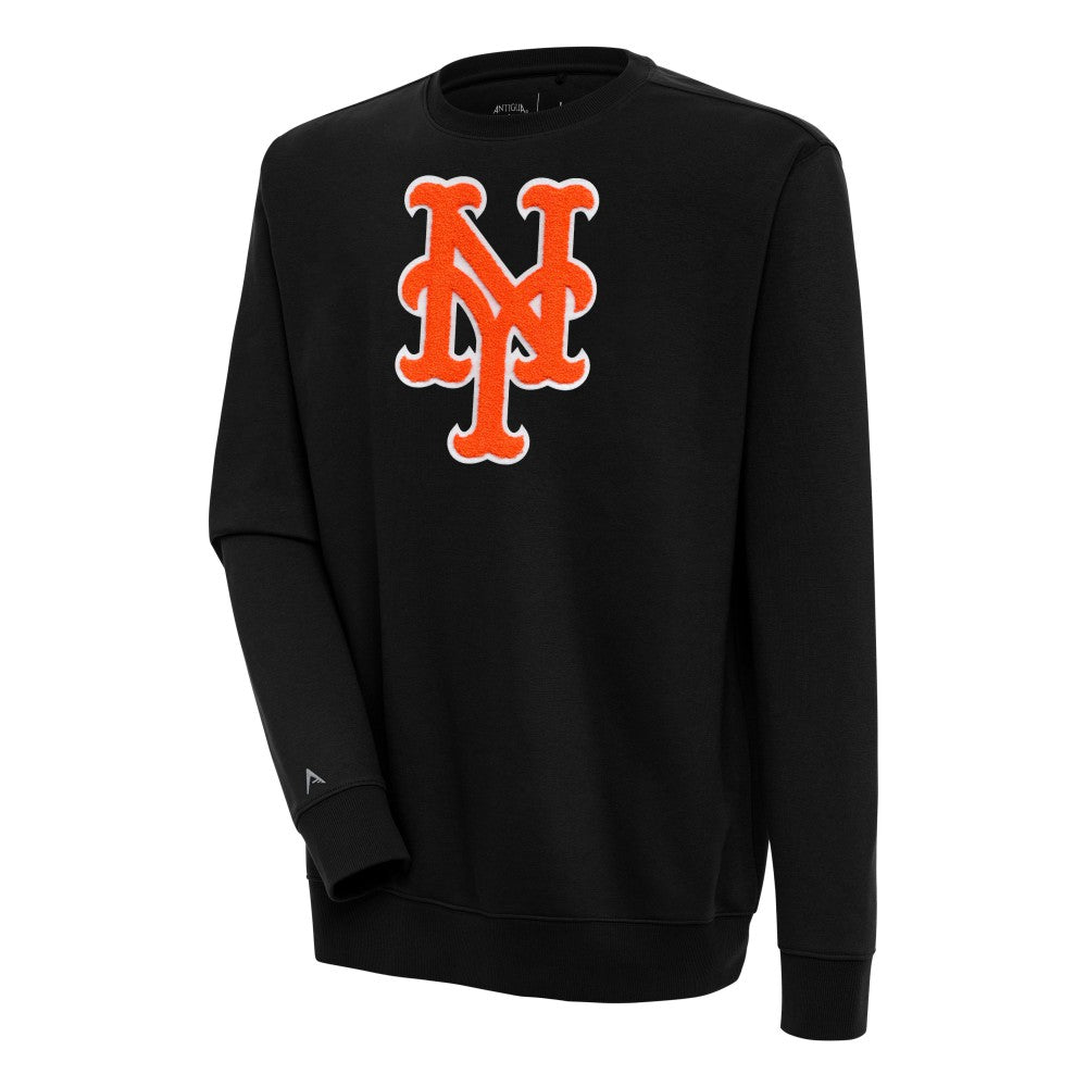 New York Mets Antigua Victory Crewneck Chenille Pullover Sweatshirt - Black Pullover