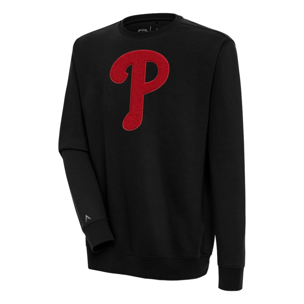 Philadelphia Phillies Antigua Victory Crewneck Chenille Pullover Sweatshirt - Black Pullover
