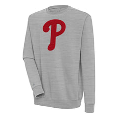 Philadelphia Phillies Antigua Victory Crewneck Chenille Pullover Sweatshirt - Heather Gray Pullover