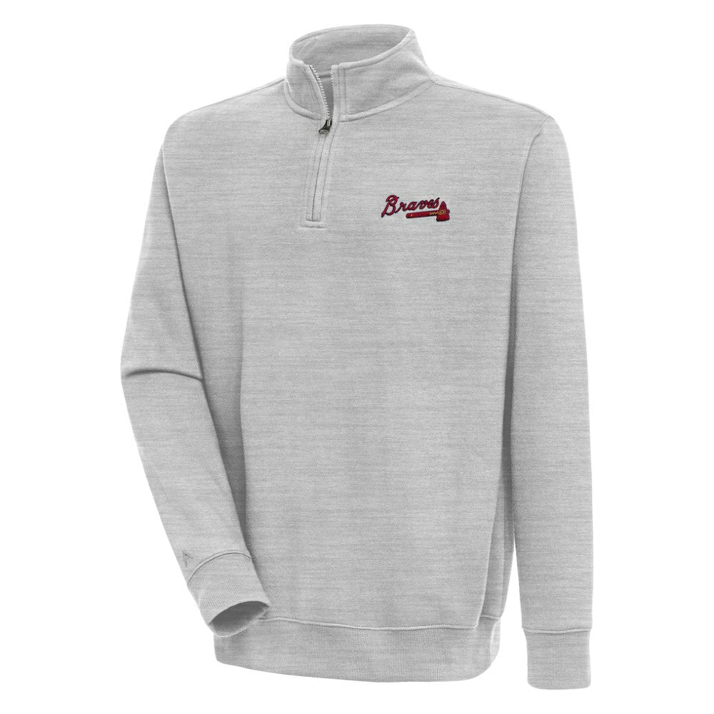 Atlanta Braves Antigua Victory Quarter-Zip Pullover Top - Heather Gray Pullover