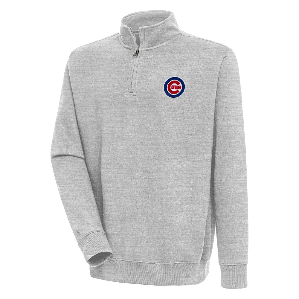 Chicago Cubs Antigua Victory Quarter-Zip Pullover Top - Heather Gray Pullover