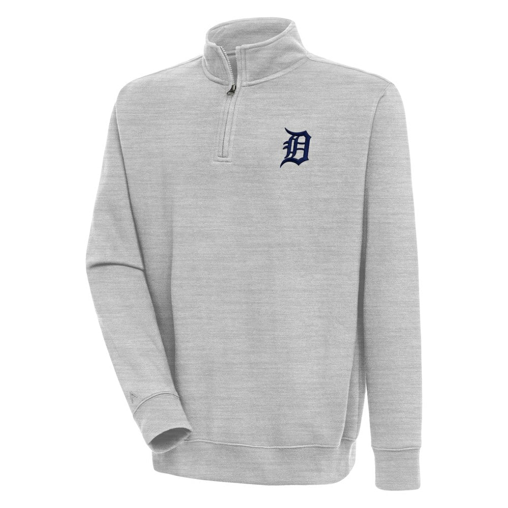 Detroit Tigers Antigua Victory Quarter-Zip Pullover Top - Heather Gray Pullover