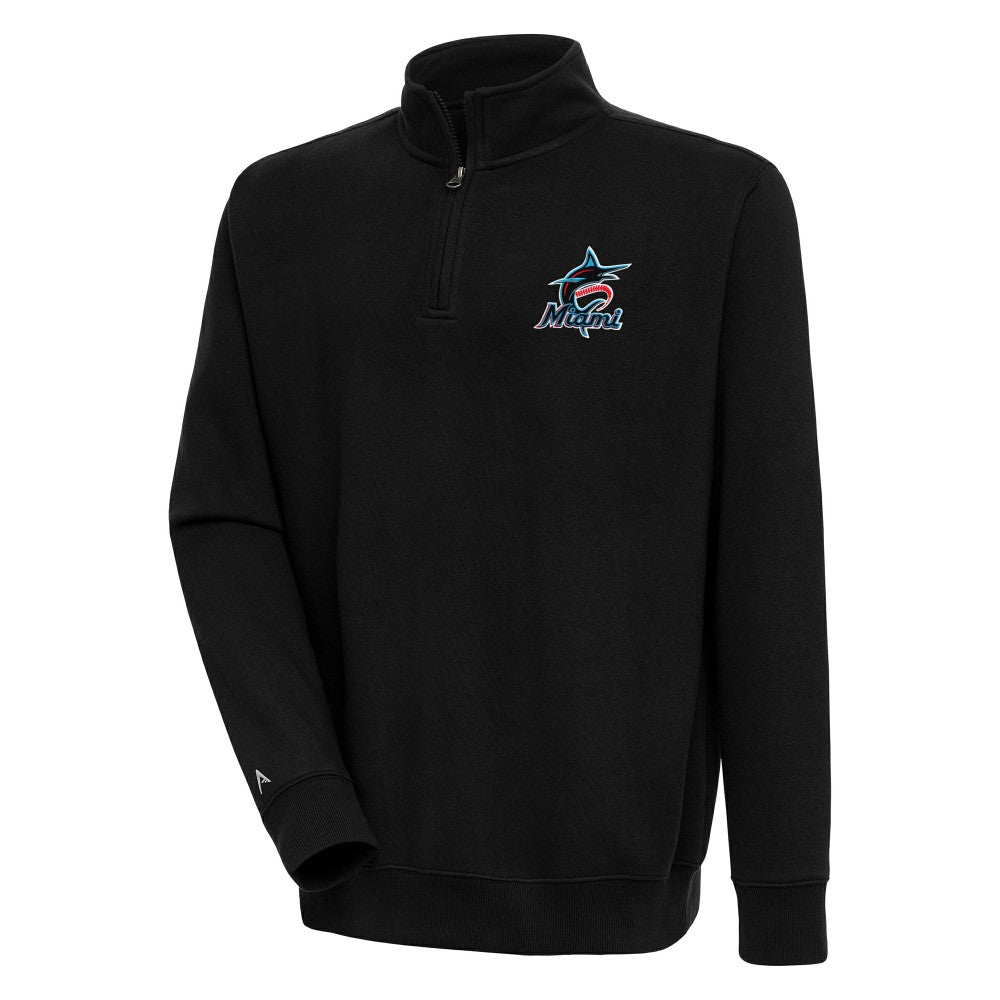Miami Marlins Antigua Victory Quarter-Zip Pullover Top - Black Pullover