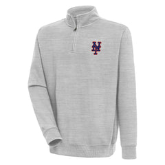 New York Mets Antigua Victory Quarter-Zip Pullover Top - Heather Gray Pullover