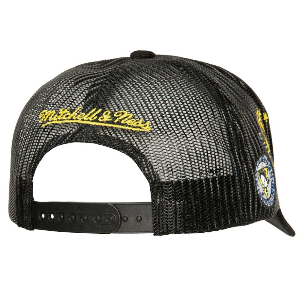 Pittsburgh Penguins Mitchell & Ness Times Up Classic Script Cord Trucker Adjustable Hat - Black | US 200440379