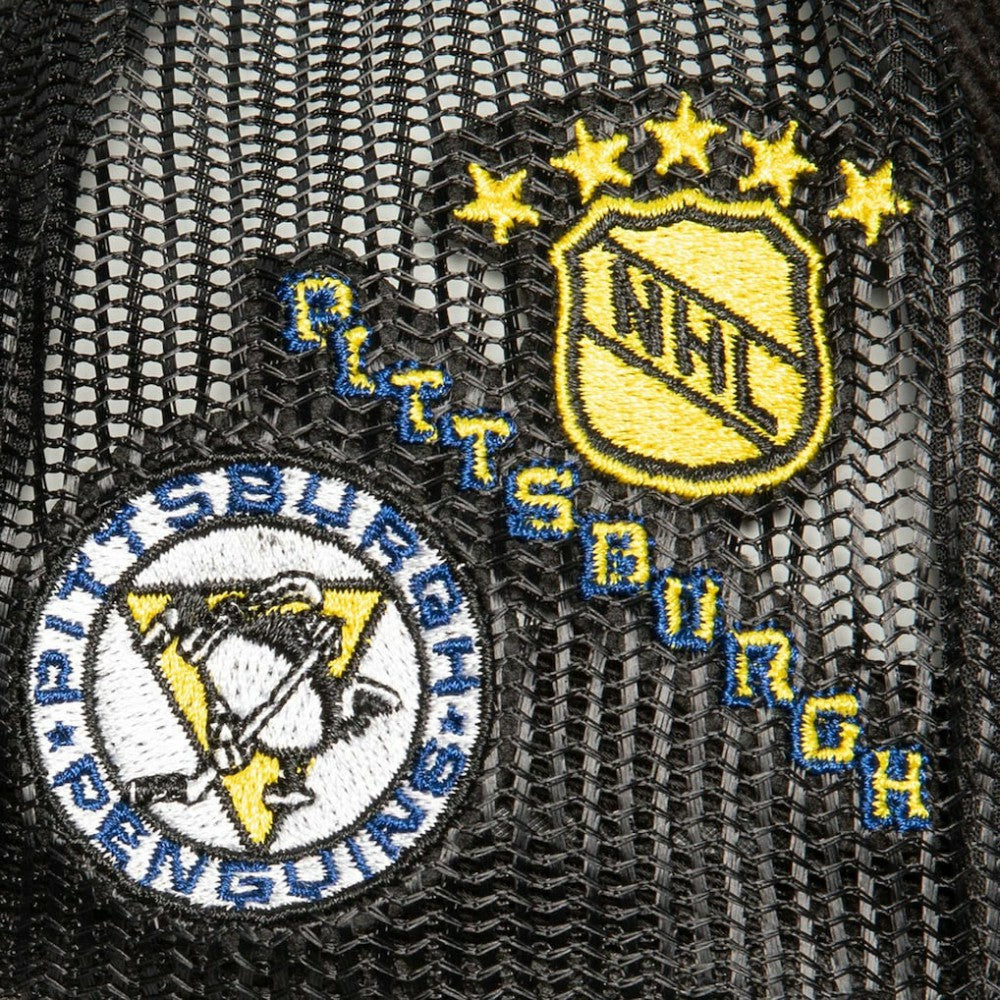Pittsburgh Penguins Mitchell & Ness Times Up Classic Script Cord Trucker Adjustable Hat - Black | US 200440379