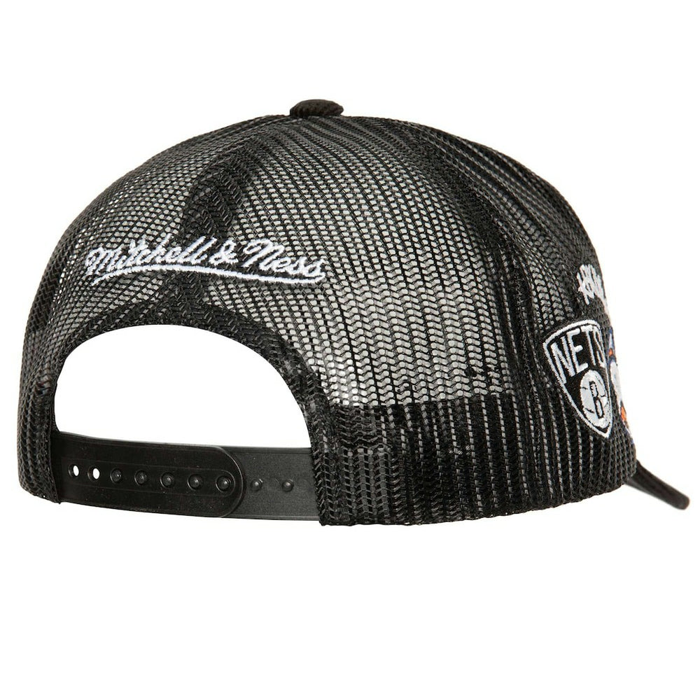 Brooklyn Nets Times Up Classic Script Cord Trucker Hat Black - Mitchell & Ness