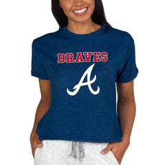 Atlanta Braves Concepts Sport Women's Tri-Blend Mainstream Terry Short Sleeve Sweatshirt Top - Navy Sweatshirts