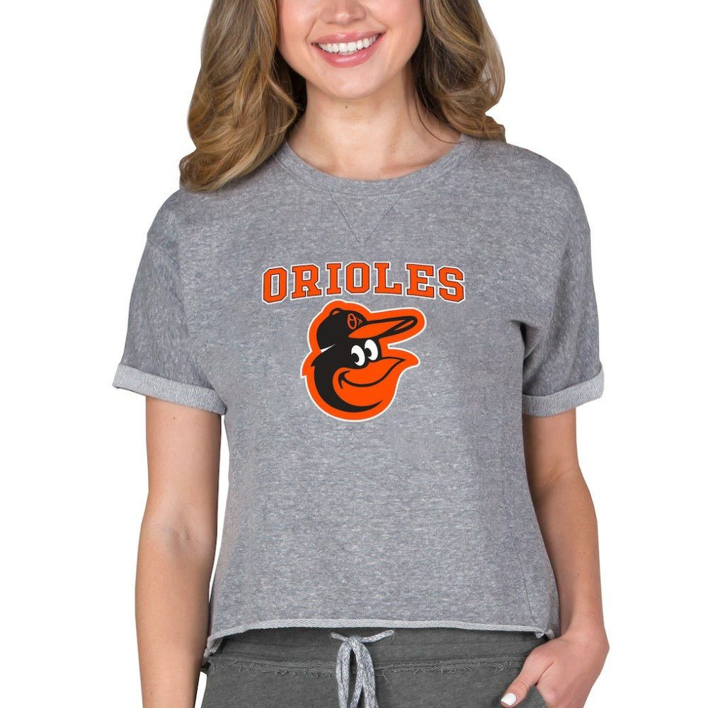 Baltimore Orioles Concepts Sport Women's Tri-Blend Mainstream Terry Short Sleeve Sweatshirt Top - Gray Sweatshirts