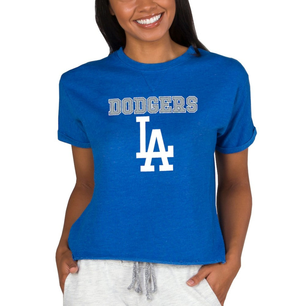 Los Angeles Dodgers Concepts Sport Women's Tri-Blend Mainstream Terry Short Sleeve Sweatshirt Top - Royal Sweatshirts