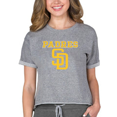 San Diego Padres Concepts Sport Women's Tri-Blend Mainstream Terry Short Sleeve Sweatshirt Top - Gray Sweatshirts
