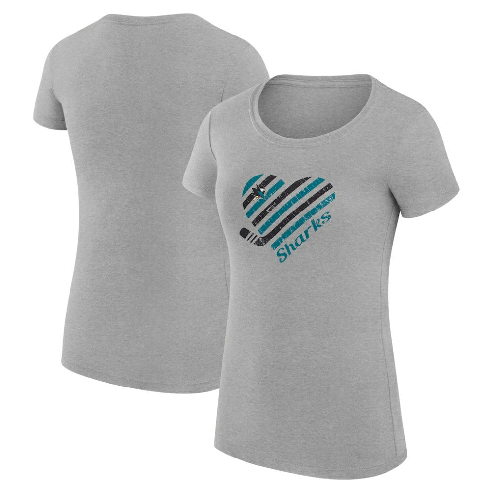 San Jose Sharks G-III 4Her by Carl Banks Women's Super-Slim Fit Lightweight Heart T-Shirt - Heather Gray | US 200446446