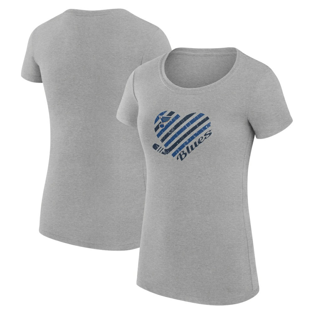 St. Louis Blues G-III 4Her by Carl Banks Women's Super-Slim Fit Lightweight Heart T-Shirt - Heather Gray | US 200446448